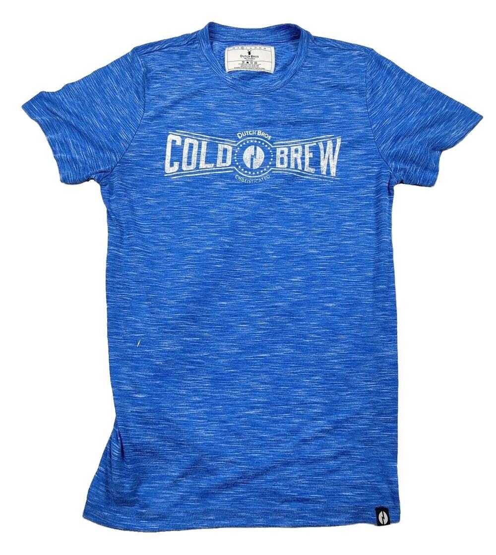 Dutch Bros Shirt Mens Medium Blue Cold Brew Graphic Tee Coffee Logo Crew Neck